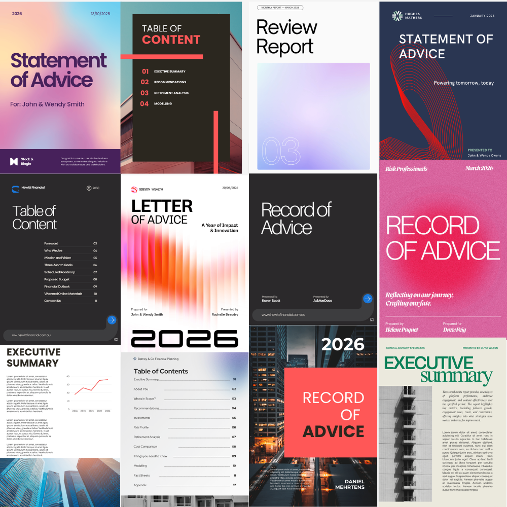 Collage of advice document templates